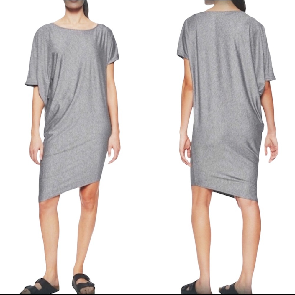 Athleta Gray Asymmetrical Oversized Mini T-Shirt Dress XS NWOT